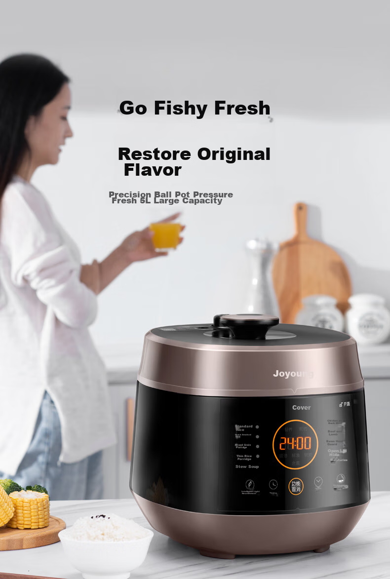 Joyoung 5L Smart Home Electric Pressure Cooker for 4-5 People with Dual Inner Pot, Multifunctional Copper Craftsmanship High Pressure Cooker with Large Fire, Nutritious Cooking, Timer And Reservation Function Y-50C82 2