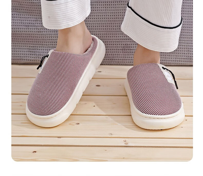 Huili Simple Thick-Soled Fleece-Lined Cotton Slippers for Indoor And Outdoor Wear, Warm Couple's Cotton Slides HL0650 Red Size 40-41 22