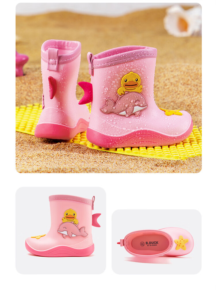 B.Duck Children's Rain Boots, Cute Cartoon Design for Boys And Girls, Mid-Calf Waterproof Rain Boots, Summer Style, Model 5914, Blue Color, Size 24 6
