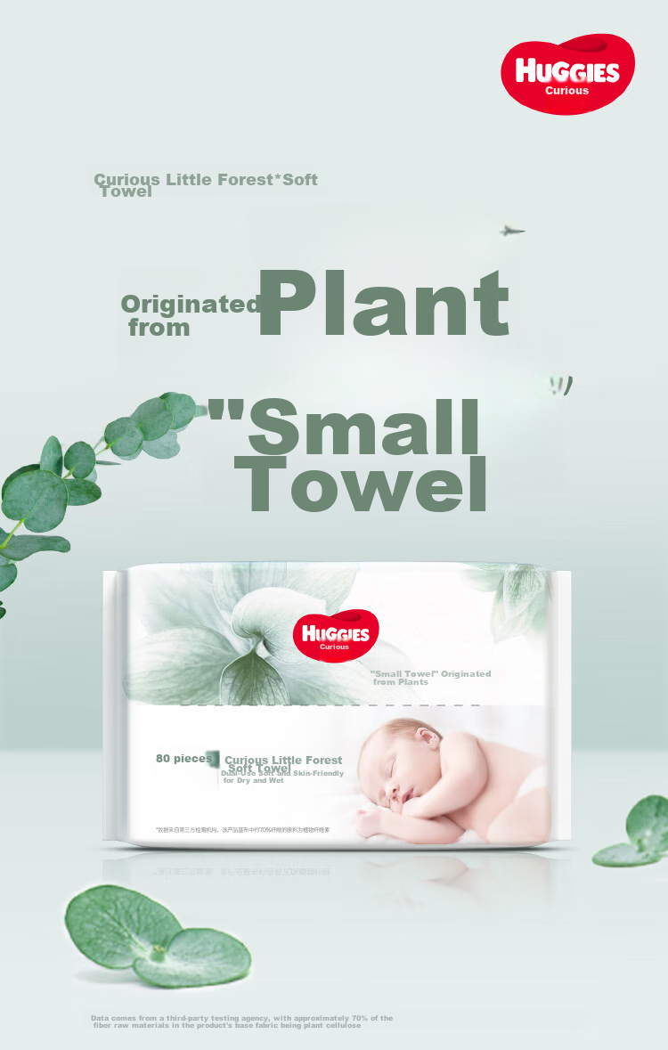 Huggies Little Forest 80 Sheets, 12 Packs, Baby Soft Cotton Wipes, Wet And Dry Use, Extra Large And Thick, Plant Fiber, Family Pack 1