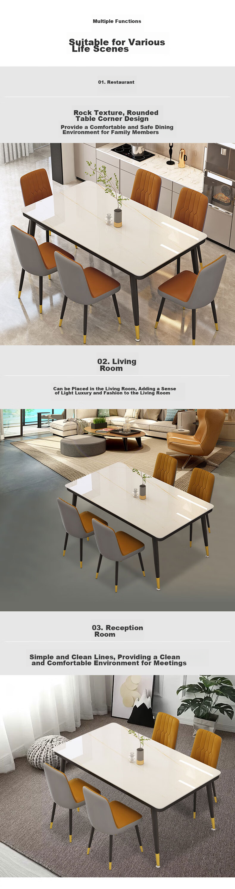 Fanshe Dining Table Set for Home Use, 4-6 Person Table with Chairs, Rock Slab Pattern Glass Small Apartment Dining Table And Chair Set 7