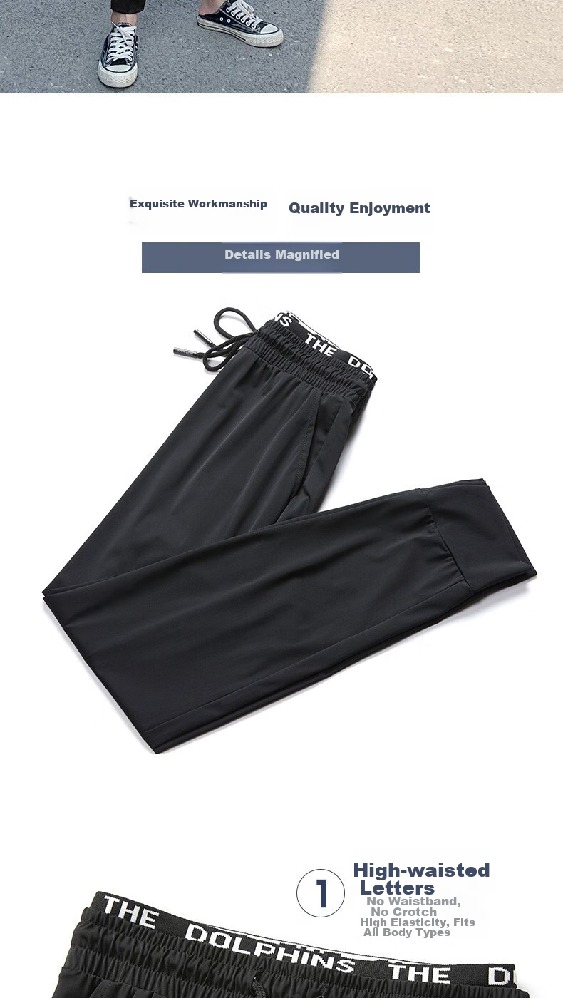 LangSha Ice Silk Sports Pants for Women, Summer Lightweight Loose Casual Pants, Harem Joggers with Elastic Cuffs, Black Slimming Quick-Dry Women's Trousers 7