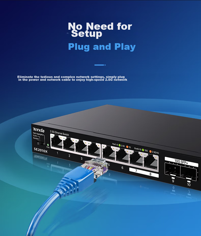 Tenda 8-Port 2.5G Switch + Dual Gigabit SFP+ Ports, Supports VLAN/Link Aggregation, Network Cable Splitter, Compatible with Cat5e/6 Optical Modem NAS SE2010X 6