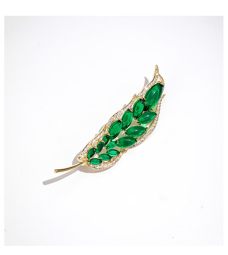 Qlady Leaf Brooch, High-End Women's Luxury Green Corsage, Suit Accessory, Anti-Exposure Collar Pin, Birthday And New Year Gift 6