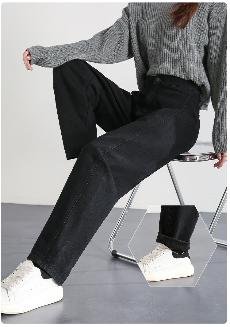 Dme Loose-Fitting Dad Pants Winter Harem Pants Women's Carrot Pants Fleece-Lined Jeans Women's Fleece-Lined Night Black S 20