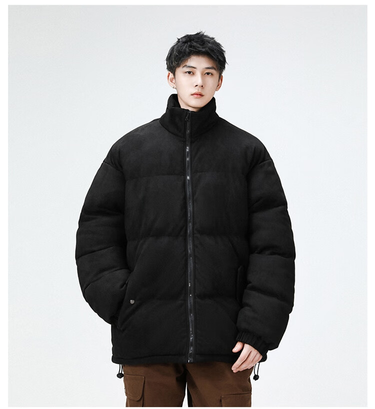 Dingfengbaoluo Suede Velvet Cotton Padded Men's Winter Warm Jacket Fashion Stand Collar Thickened Puffer Coat DFM20 Black 5XL 7