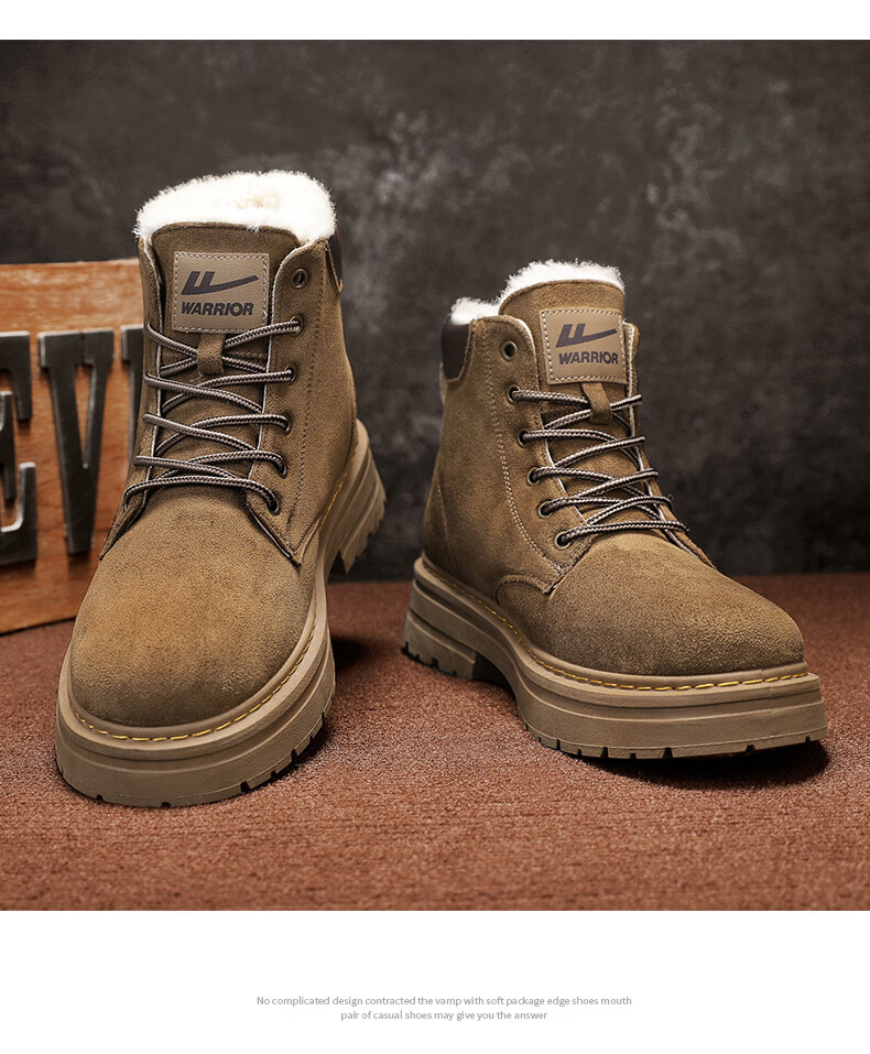 Huili Men's Martin Boots, 2025 Autumn And Winter New Style Men's Hiking Fleece-Lined Snow Boots, Warm Cotton Shoes, Khaki, Size 41 20