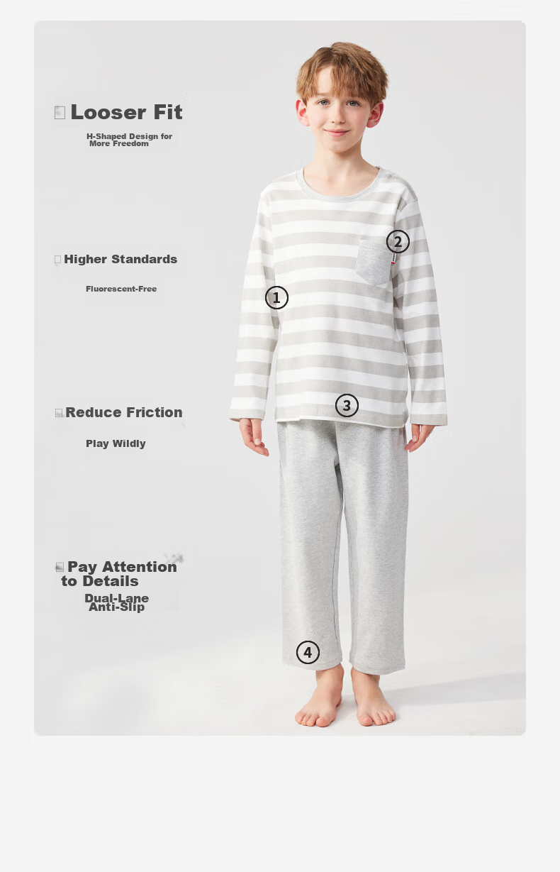MiiOW Children's Pajamas for Boys, Spring And Autumn Style, Pure Cotton, Long-Sleeve Sleepwear Set for Kids And Teens, Star Fox Design, Size 150 4