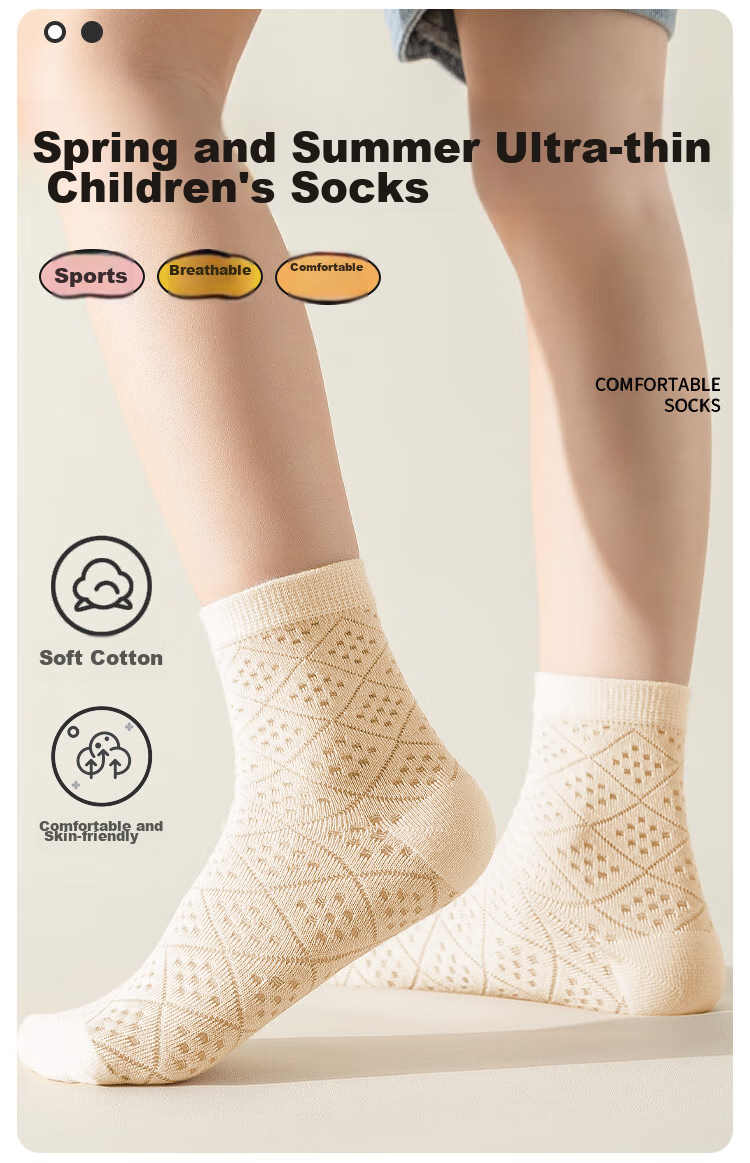 MiiOW Children's Socks, Summer Girls Thin Floral Mesh Cotton Socks, Highly Elastic Breathable Mid-Calf Sports Student Socks, 5 Pairs Pack 1
