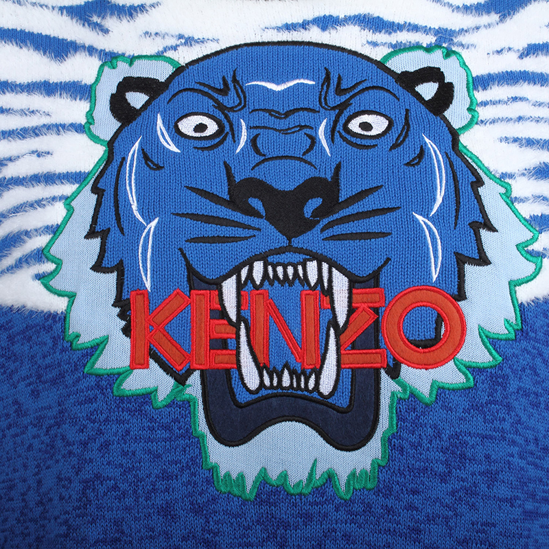 kenzo 高田贤三 男士法国蓝色棉质老虎刺绣图案长袖针织衫毛衫 f95 5p