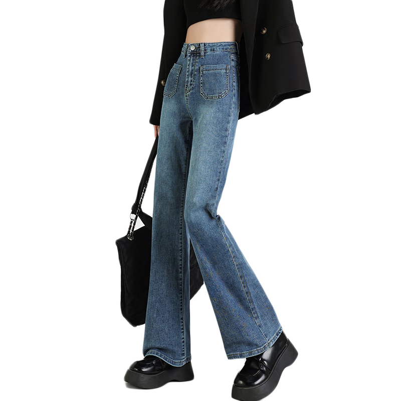 Jeanswest Women's Micro Flare Jeans, Summer 2026, Petite High-Waist Slimming Harem Pants, Blue-Gray, XL