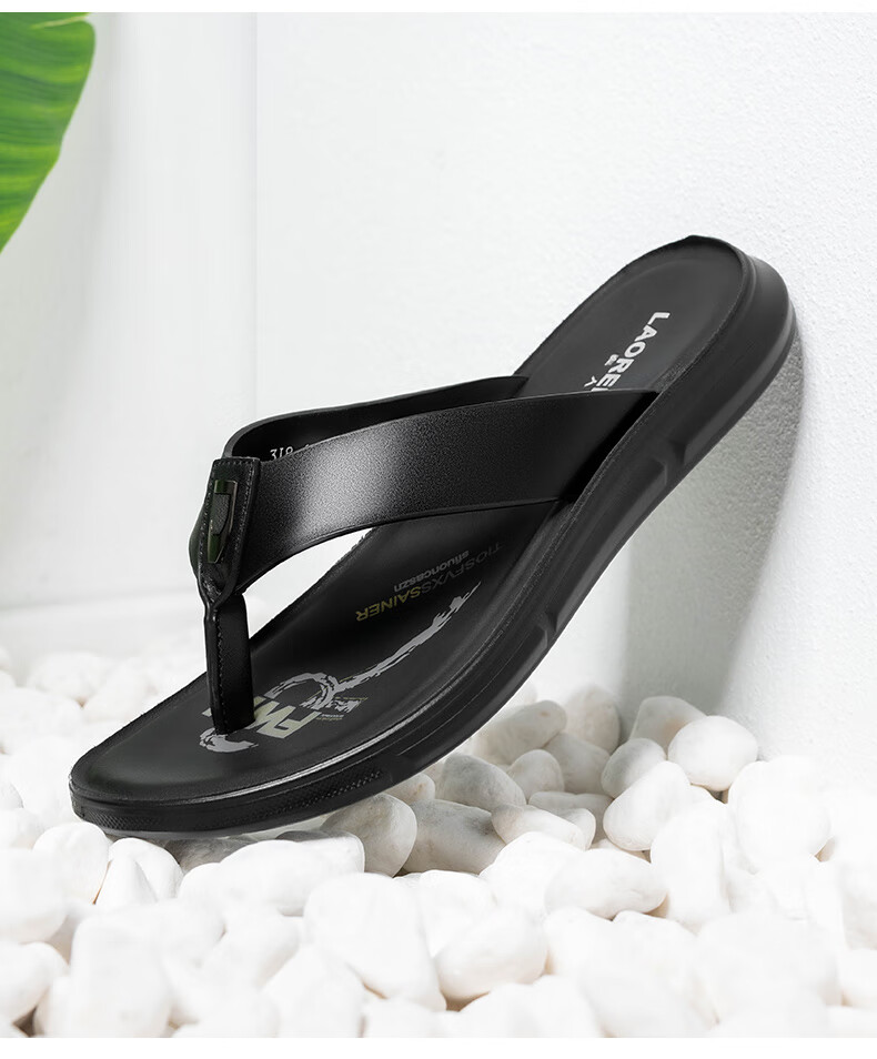 LAORENTOU Men's Summer Fashion Simple Flip Flops Dual-use Slippers Outdoor Beach Sandals LT68 Black Size 38 8