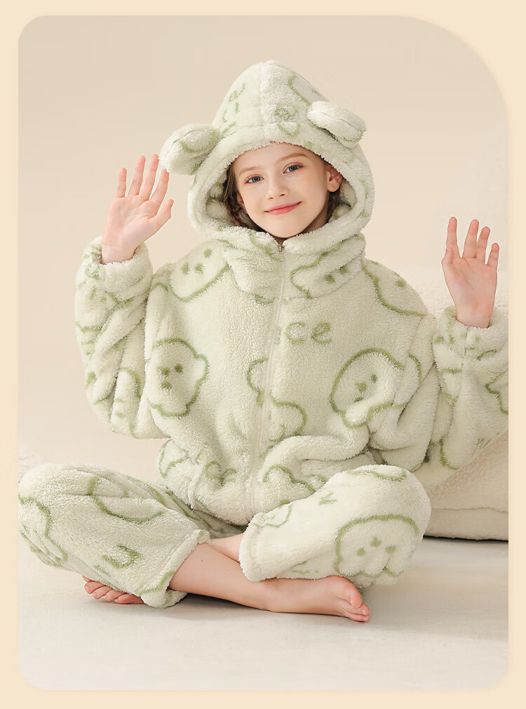 LangSha [Fleece-Lined Thick Flannel] Children's Pajamas, Girls' Sleepwear for Older Kids, Autumn And Winter, Warm Home Wear Set for Teenage Girls And Babies 13