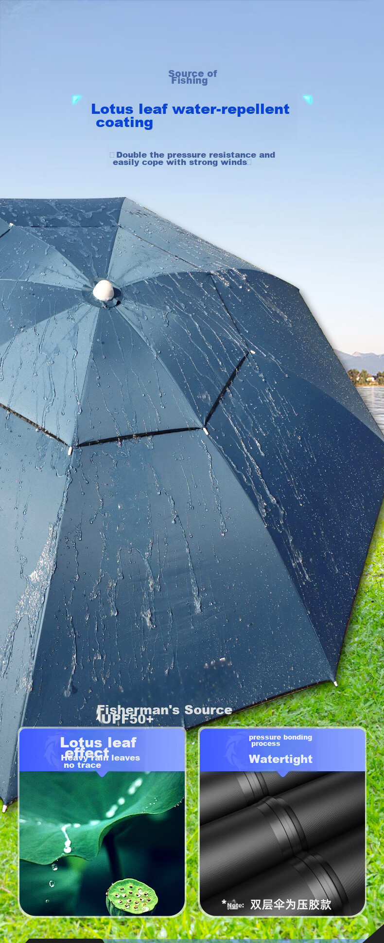 Yuzhiyuan Fishing Umbrella, Sun Protection, Outdoor Rain-Proof, UV-Resistant, Windproof, Black Rubber, Thickened, Norwegian Blue, 2.0 Meters 4