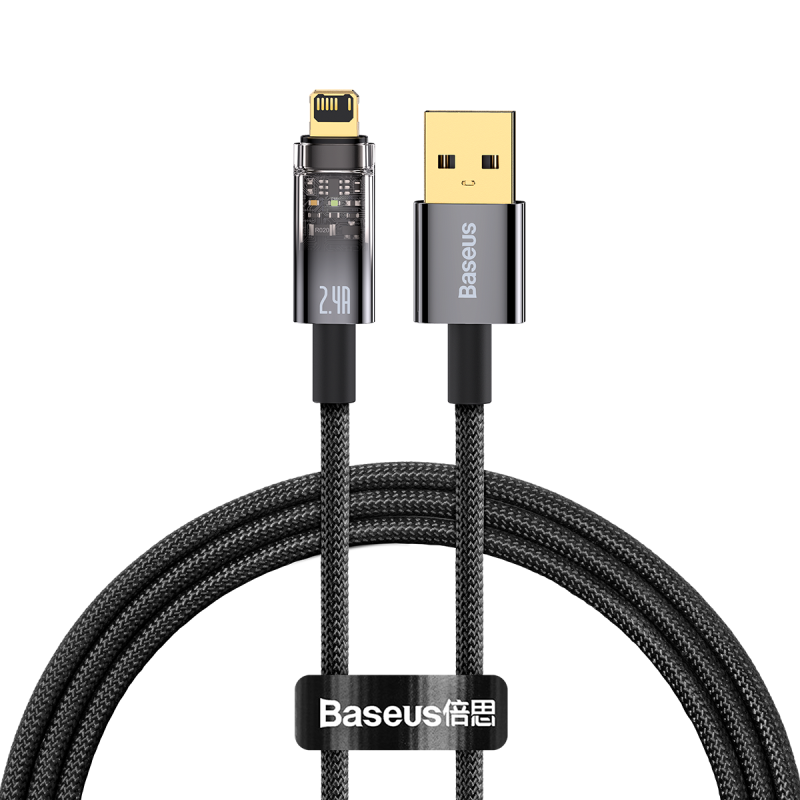 Baseus Apple Fast Charging Data Cable with LED Indicator, Compatible with IPhone 13 Pro Max/12/X/8/7 Plus Charger, Phone Cable, 1 Meter Black