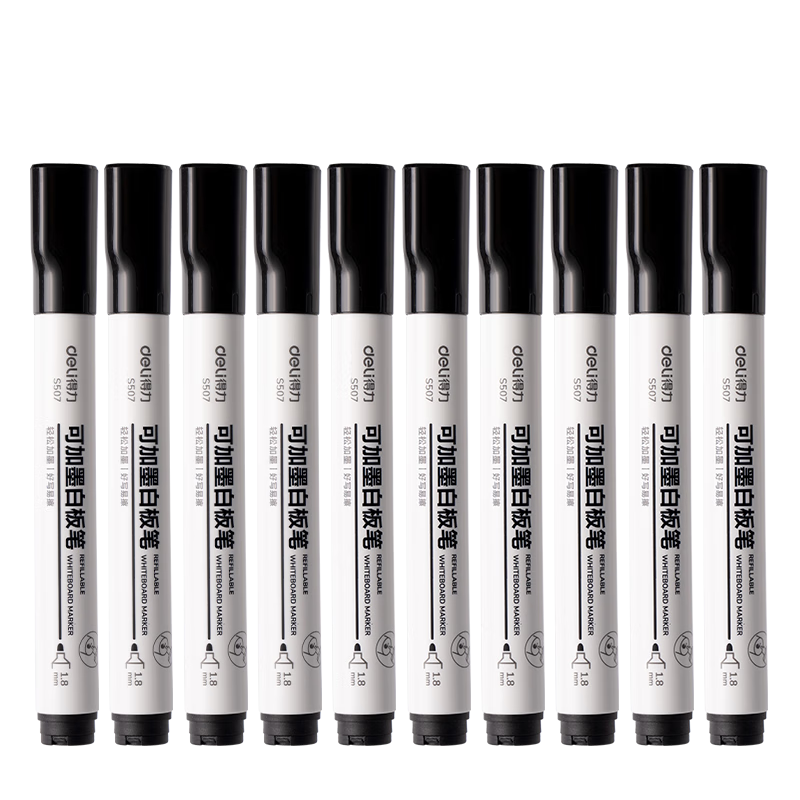 Deli Whiteboard Markers, Easy to Write And Erase, 10 Black Pens, for Home Meetings And Teacher's Office Supplies, S507