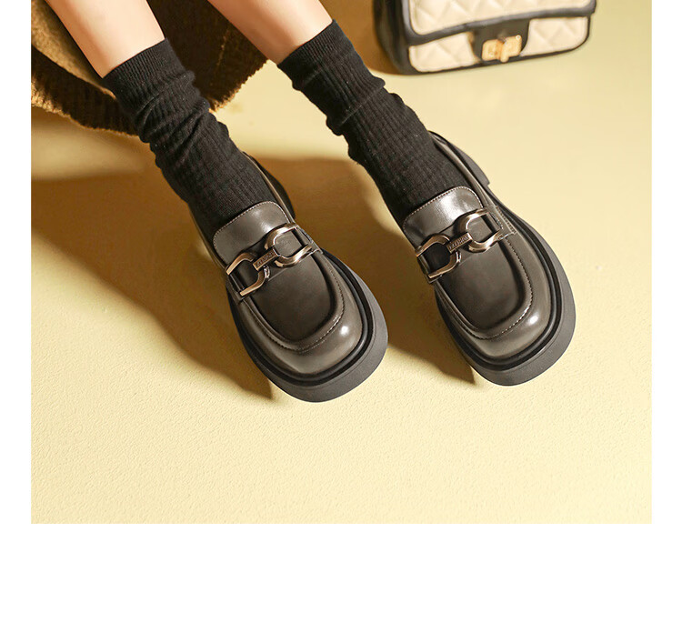Dusto Round Toe Versatile Leather Shoes for Women, 2026 New Spring Slip-On Women's Shoes, Black Thick-Soled Heightening Loafers 14