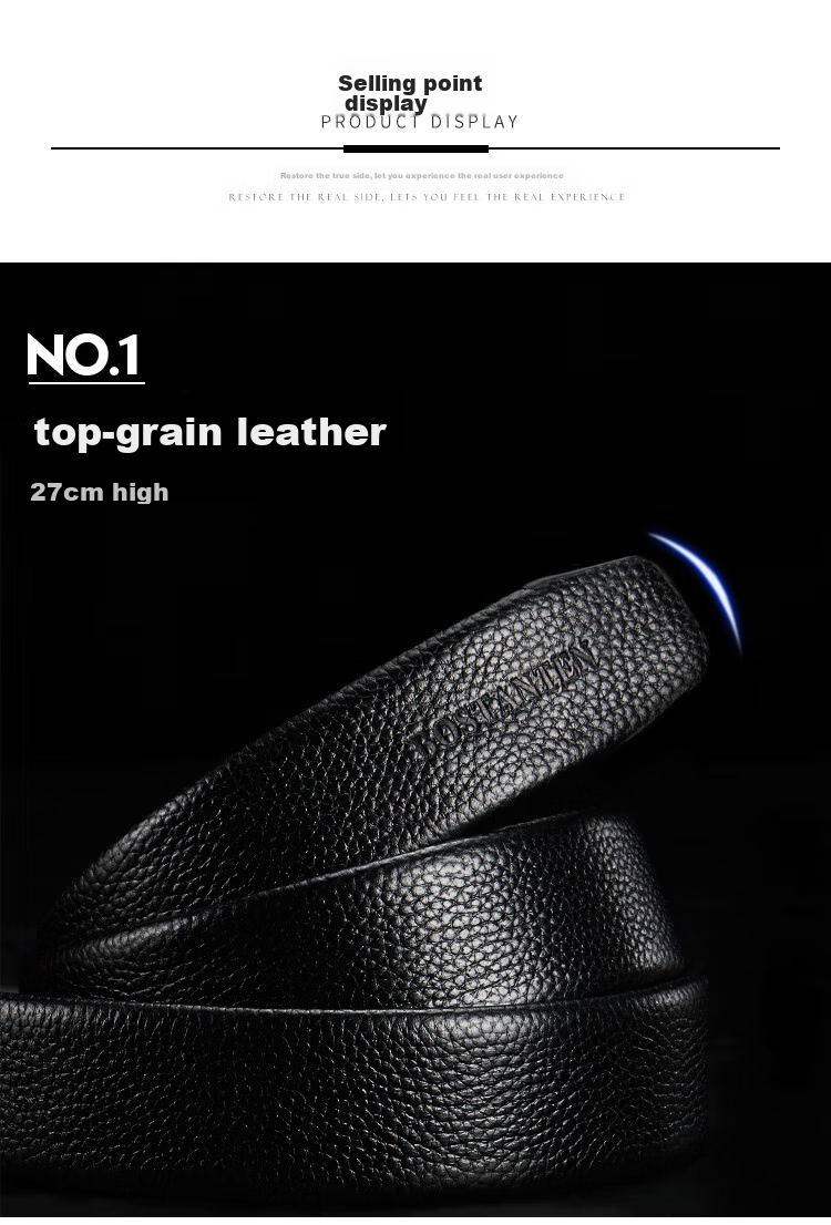 BOSTANTEN Men's Leather Belt with Automatic Buckle, Top Grain Cowhide, Waistband without Buckle, Casual Genuine Leather Belt for Me 2
