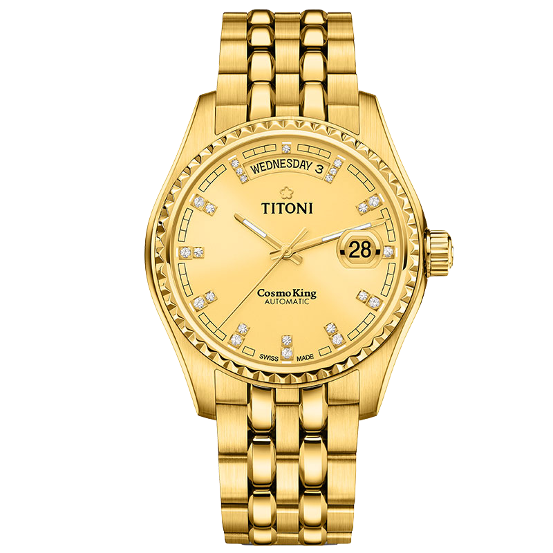 Titoni Swiss Watch, Men's Mechanical Wristwatch, Universe Series, Imported Original Gold Steel Strap Gift