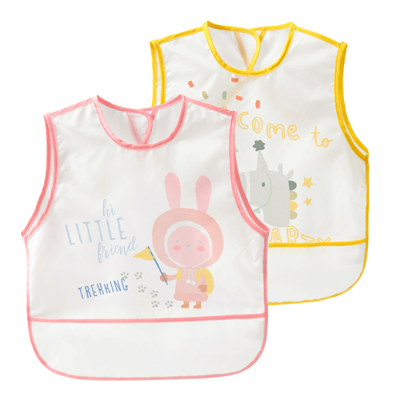 Babyprints Children's Smock, Infant Eating Bib, Baby Apron, Splash-Proof Clothing, Waterproof Reverse-Wear Bib, Drool Bib, Sleeveless Two-Piece Set
