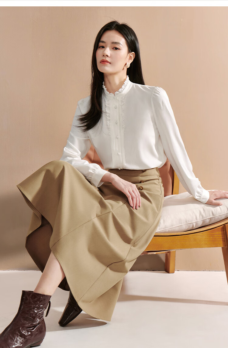 Inman Vintage Commuter Split Hem Cotton Mid-Length A-Line Skirt Autumn Women's Dark Blue - M 16