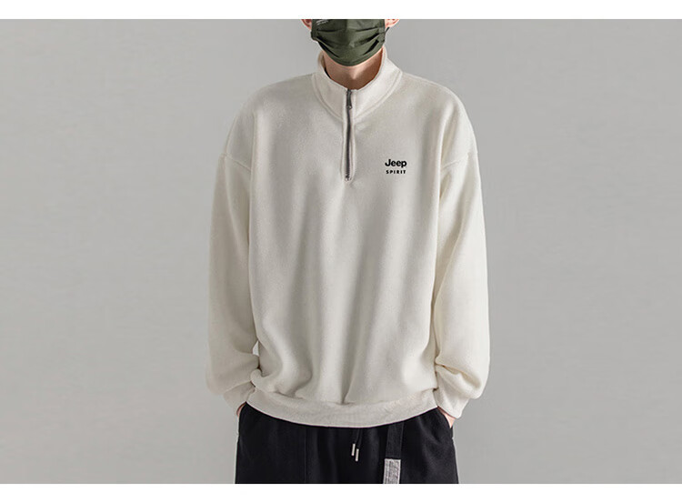 JEEP SPIRIT Men's Autumn Winter Sweatshirt Long Sleeve T-Shirt Loose Casual Fleece Trendy Base Shirt 14