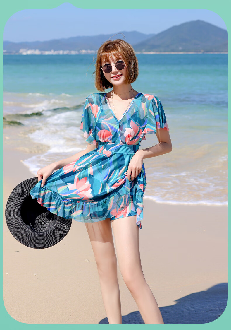 Yifu Women's Conservative Slimming Swimsuit, Fashionable Plus-Size One-Piece Dress Style Swimwear for Curvy Women, Slimming Effect, Suitable for Beach And Hot Springs 24