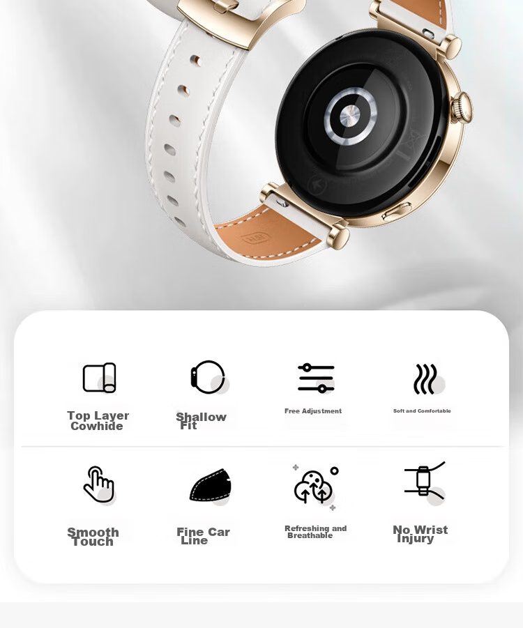 ESCASE Leather Watch Strap Compatible with Huawei Watch GT7/GT6/5Pro/5/4/Watch5, OPPO X3/X2mini Fashion Anti-Dirt 18MM [Beige] 2