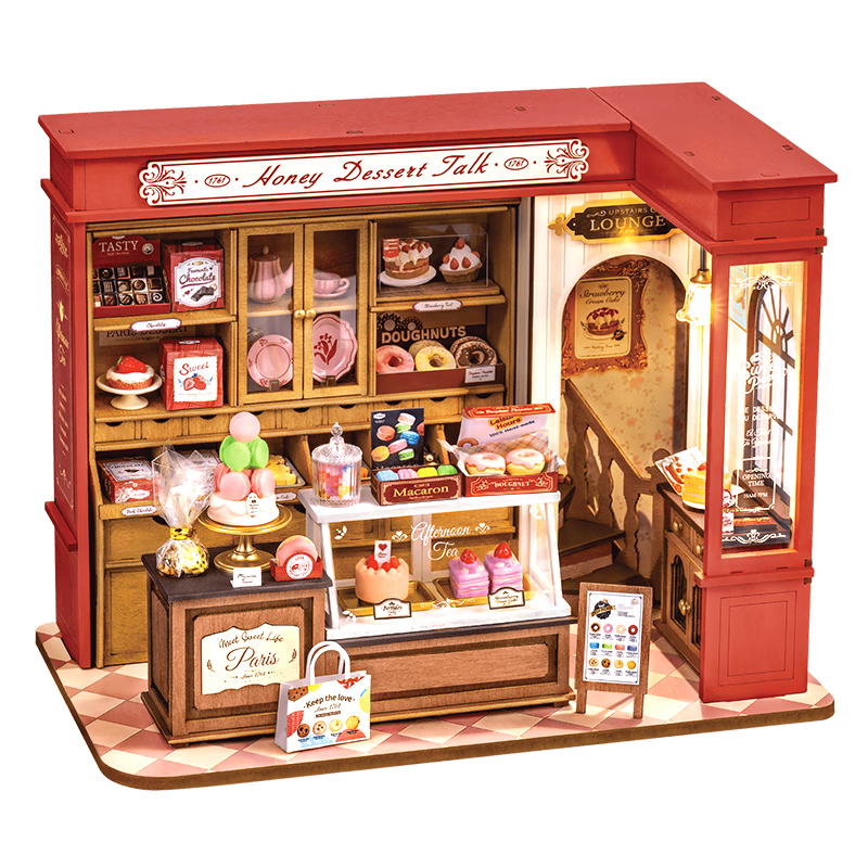 Rolife French Light Sweet Dessert Shop DIY Dollhouse Building Blocks Toy for Adults, Children's Mid-Autumn Festival Birthday Gift for Girls