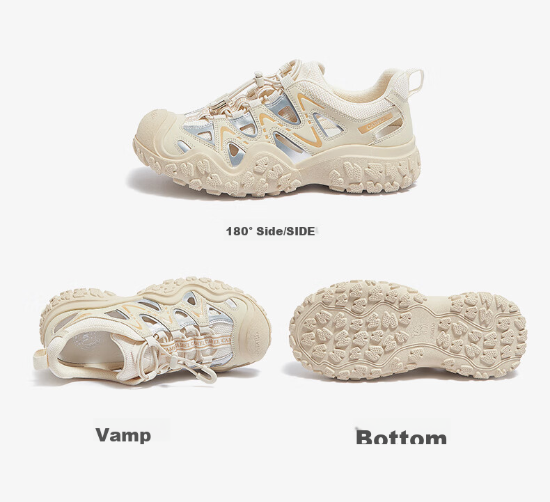CAMEL Ugly-Cute Hiking Shoes for Women, Fashionable Color-Block Outdoor Casual Shoes L24S076620 Beige/silver/black 40 60