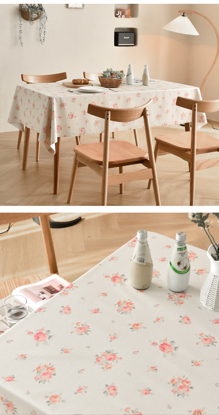 MEIWA Waterproof, Oil-Proof, And Heat-Resistant Rectangular Tablecloth for Coffee Table, Dining Table Mat, Table Cover, 137*180cm, Rose 7