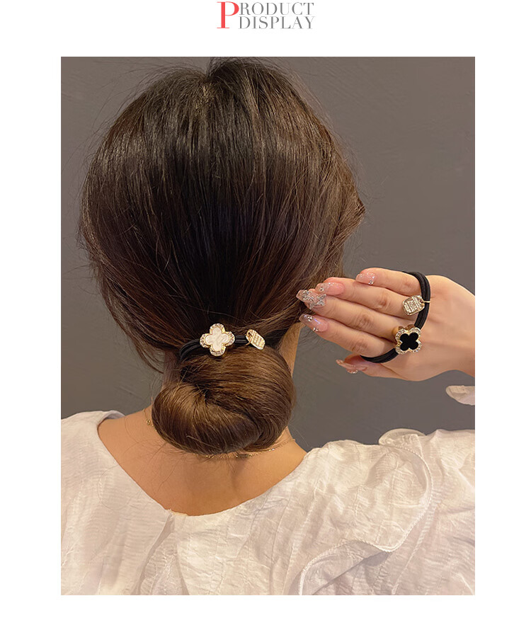 CHIMERA 2 Pieces Four-Leaf Clover Hair Ties, Korean Style Rhinestone Hair Bands, Bun Maker Ponytail Elastic Bands for Women, Mid-Autumn Festival Gift 9