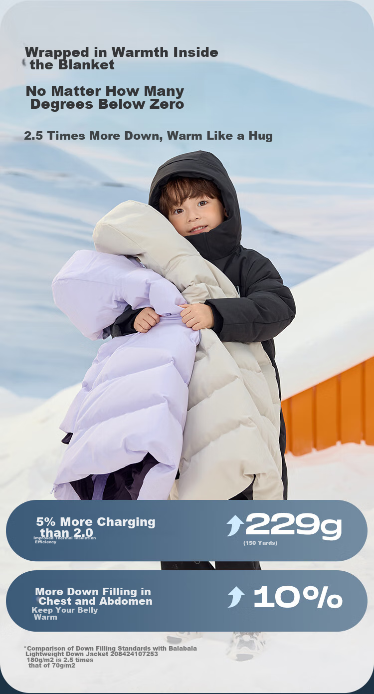 BALABALA Kids Mid-Length Down Jacket Winter Thickened Coat Boys Girls 2025 Hooded Parent-Child Warm Windproof Water-Repellent 4