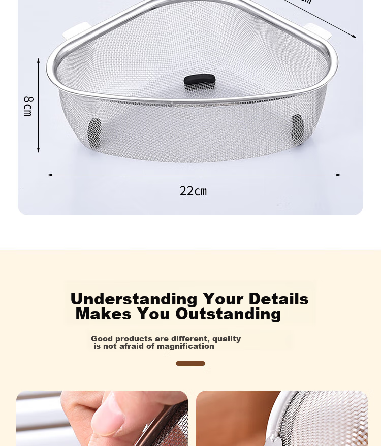 Dipuer Triangular Sink Strainer, Stainless Steel Kitchen Utensil, Multifunctional Drainage, Leftover Food Residue Drainer, Storage Rack 19