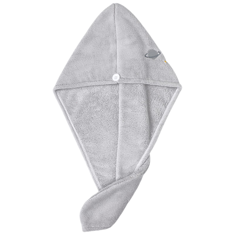 Grace Embroidered Quick-Dry Hair Towel, Cute, Soft, Highly Absorbent, Head Wrap for Women, Gray