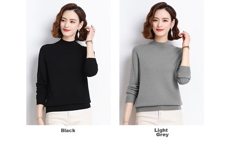 Hengyuanxiang 100% Pure Wool Sweater for Women, Semi-Turtleneck, Loose-Fitting Base Layer, Autumn And Winter Fashion Women's Knit Top 6