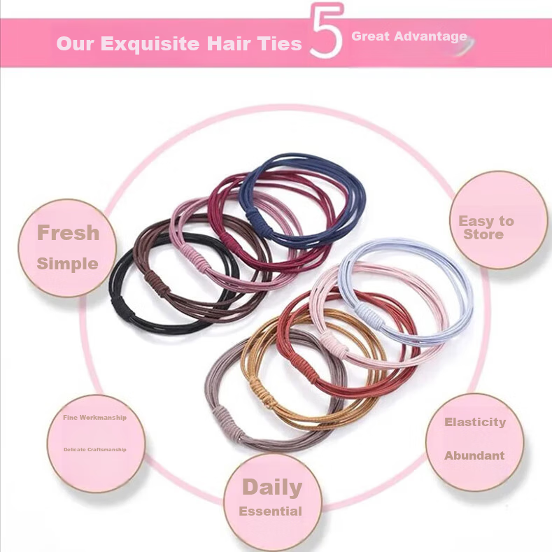 Xiangwan Hair Ties, 10-Pack Mixed Colors, Non-Damaging Hair Bands for Women, Elastic Hair Bands, Ponytail Holders, Rubber Bands, Hair Accessories, Mid-Autumn Festival Gift 3