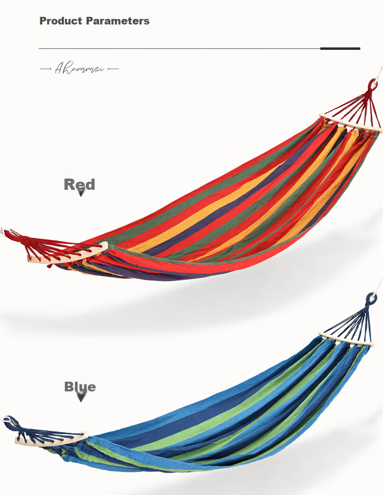 Yonglebao Single-Person Crescent-Shaped Anti-Rollover Hammock, Outdoor Camping Thickened Wide Canvas Hammock with Bent Wood Frame, Rainbow Color, 2-Piece Set 6