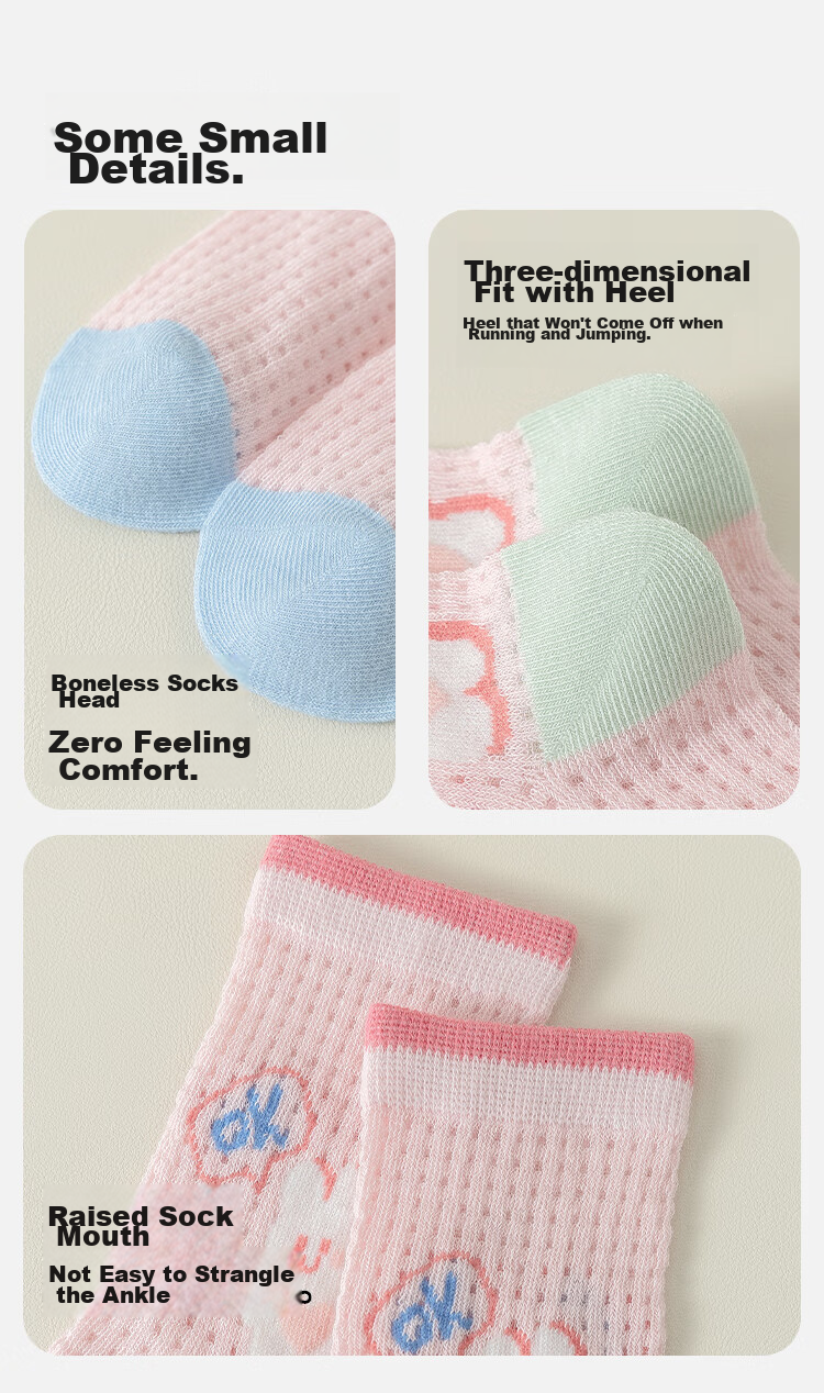 MiiOW Children's Socks, Summer Girls' Thin Mesh Cotton Socks, Skin-Friendly Breathable Antibacterial Socks for Older Children And Students, Short Socks, 5 Pairs Per Pack 16