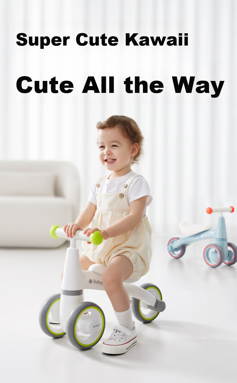 Babycare Children's Balance Bike, Four-Wheel Gliding Scooter, Toddler Walker without Pedals, for Ages 1-3, First Birthday Gift, Yuanli Qing 3