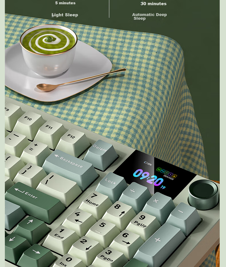 Langtu LT95 Mechanical Keyboard, Wired/wireless/Bluetooth Triple-Mode, 95-Key Gaming And Office Computer Keyboard with LCD Color Screen, RGB Lighting Effects, Green Micro Macaron Switches 24