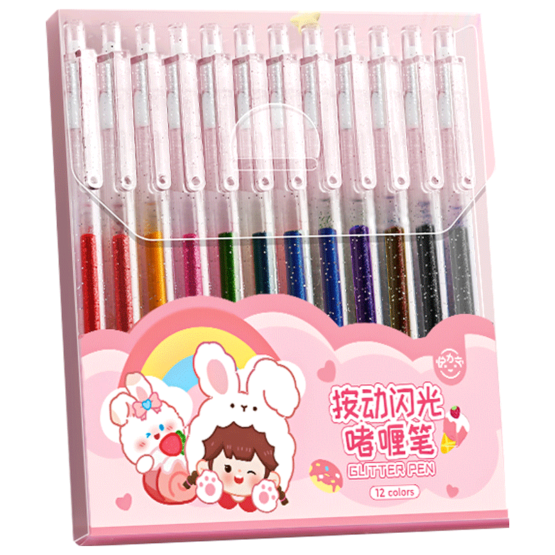 Jinzhi 12-Color Retractable Highlighter Pens, Luminous Sand Silver Light for Children And Students' Journaling, Pearlescent Markers, Outline Highlighters, Fluorescent Pens