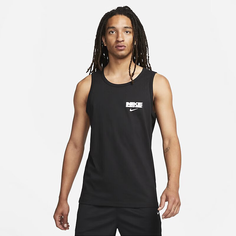 NIKE Men's Sports Tank Top, Round Neck Sleeveless, Soft And Comfortable, FJ2301-010, Black, Size L