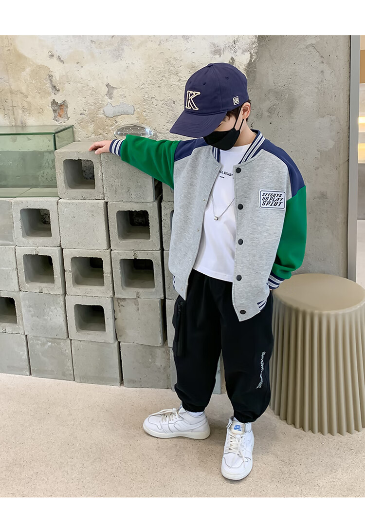 Zuoxi Boys' Baseball Jacket, Autumn Wear 2026 New Style, Children's Spring And Fall Jacket, Korean-Style Trendy Outerwear, Gray, Size 110 12