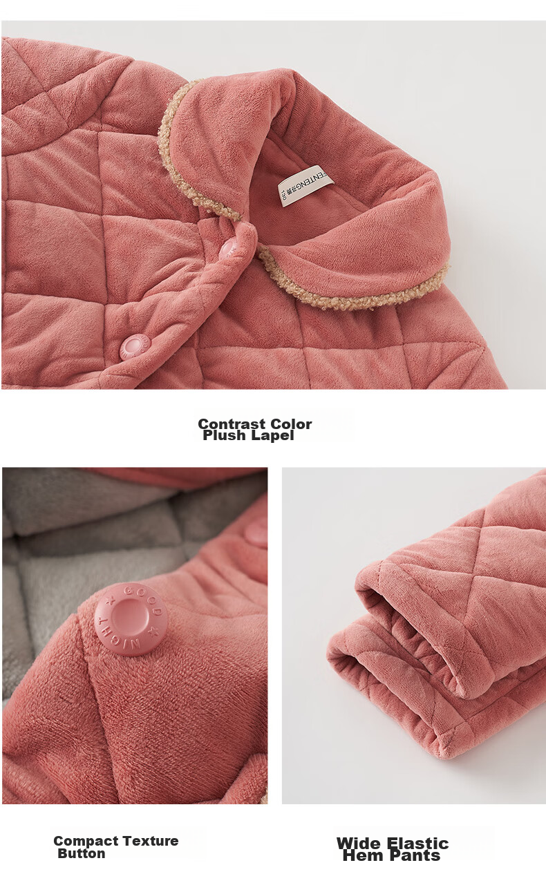 Fenteng Children's Pajamas for Girls, Warm Baby Fleece Three-Layer Quilted Thick Girls' Loungewear Q9984750924 12