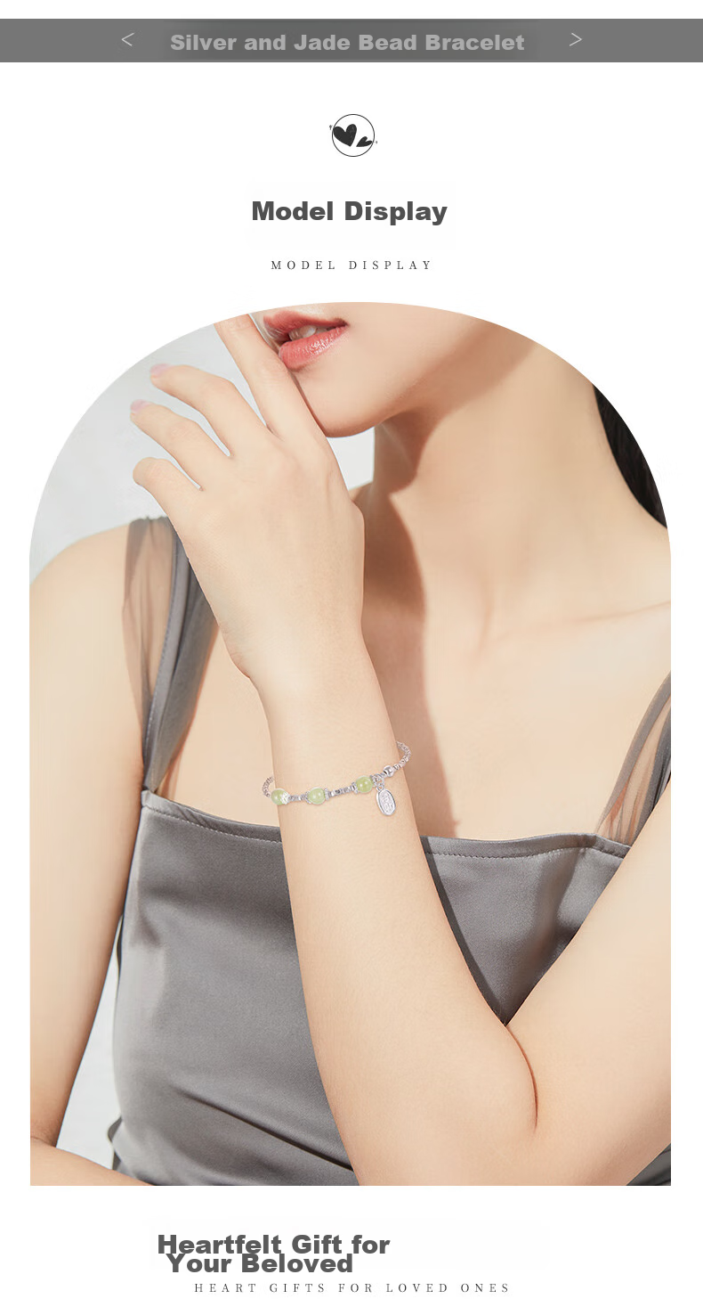 Sino Gem Mid-Autumn Festival Gift for Girlfriend, Silver Bracelet with Crushed Silver Beads And Jade Bead Bracelet, Mid-Autumn Festival Gift for Girlfriend 7