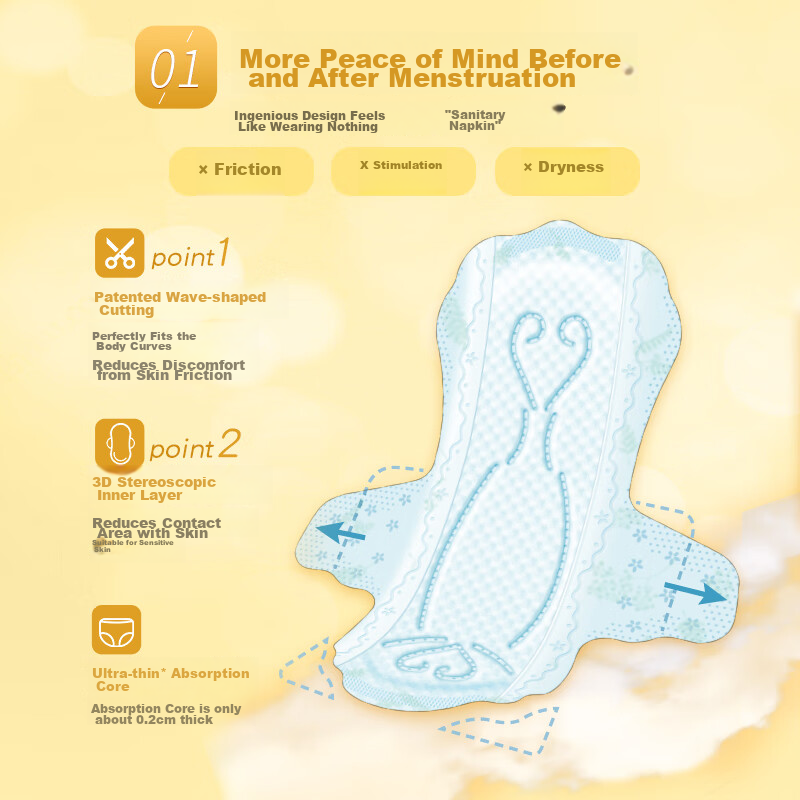 Elis Mini Sanitary Pads, 180mm*42 Pieces, Ultra-Thin Panty Liners with Wings, Soft Cotton Daytime Sanitary Napkins