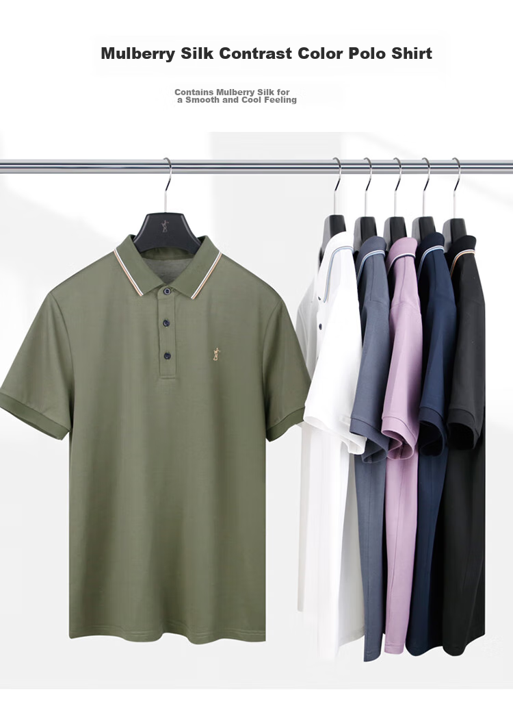 TRIES Polo Shirt for Men, Short-Sleeved Summer Silk 7A Antibacterial Cool-Feeling Plum Blossom Embroidery Pineapple Texture Top, Suitable for Outer Wear Or Inner Layering 1