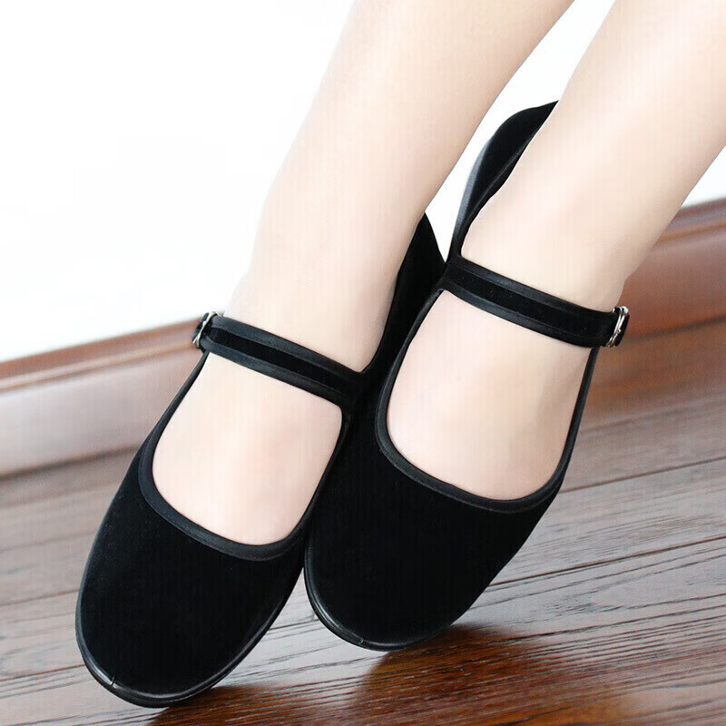 BUS HEYUAN Women's Flat Hotel Black Work Uniform Waitress Restaurant Hotel Etiquette Dance Single Old Beijing Cloth Shoes 2W10 Size 36