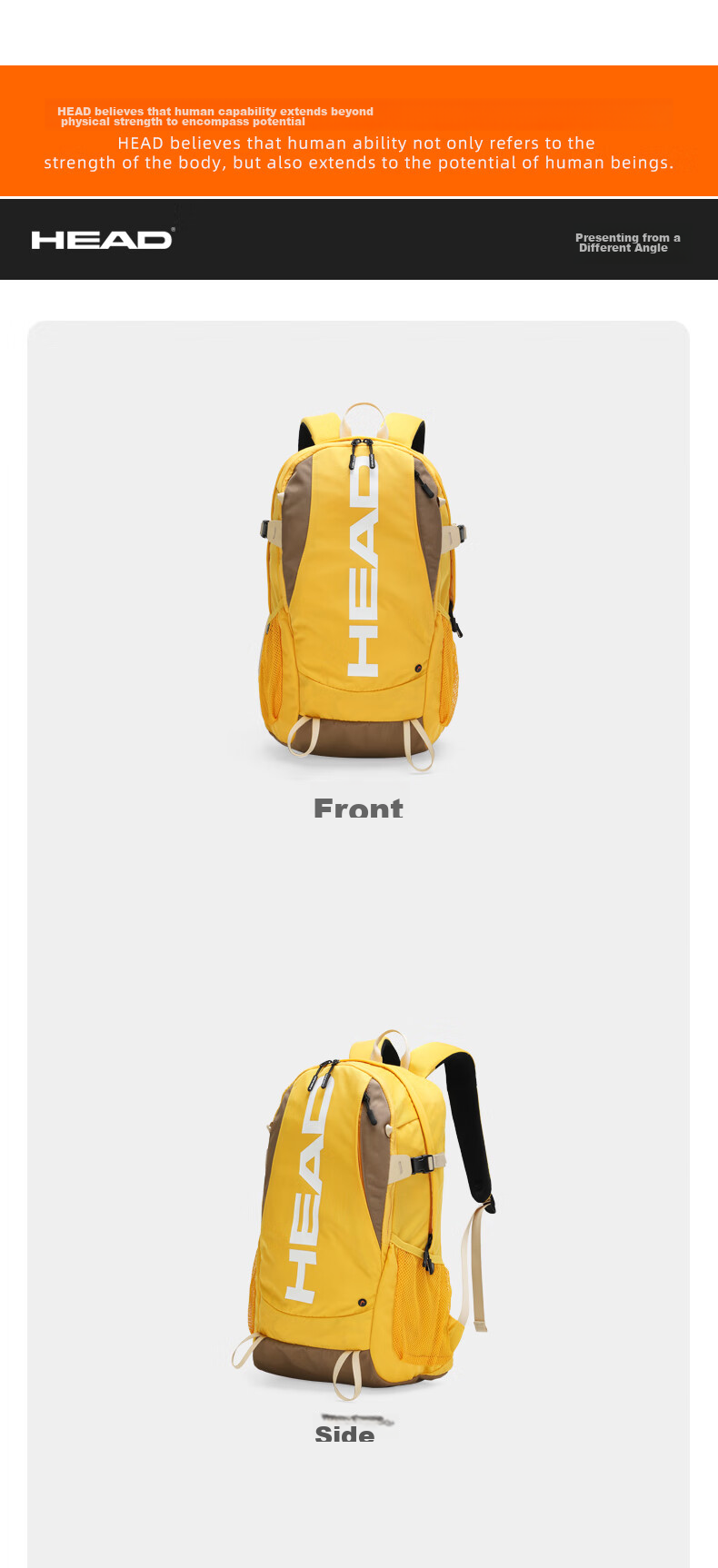 HEAD Lightweight Tennis Backpack, Multifunctional Laptop Bag, Large Capacity, Versatile, Big LOGO, Sports Hiking Backpack 16